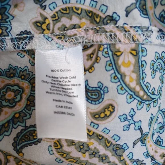 Talbots Top Green Pink Paisley Print‎ Cotton Popover Blouse Womens Large Petite - Picture 9 of 11
